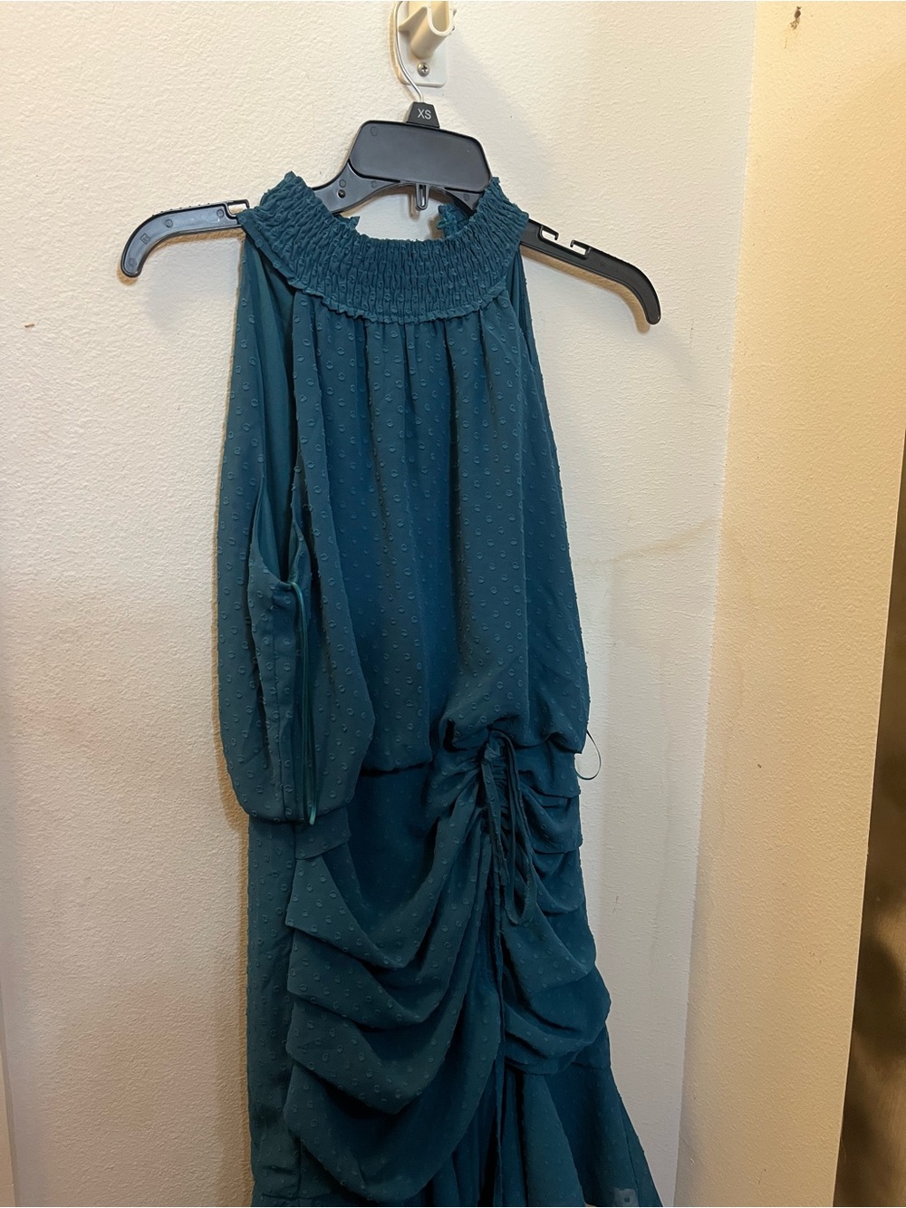 Twosisters The Label Teal "Pip" Halter Dress - Swiss Dot Ruffle Mini - M